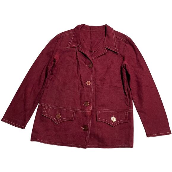 VTG 1970s Blazer Handmade 4 Button Dagger Collar Disco Womens Size 12 Red - Picture 1 of 10